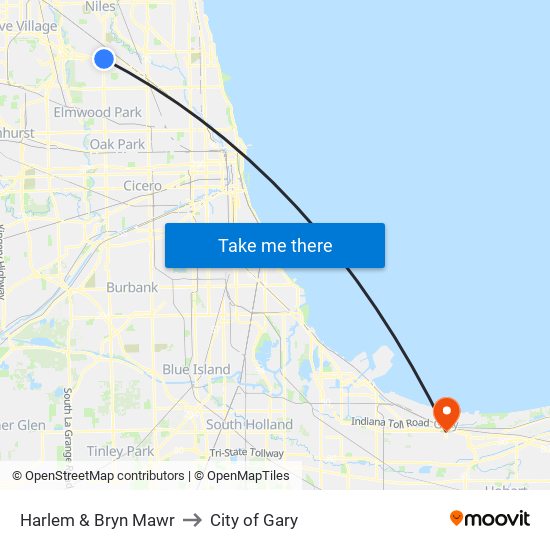 Harlem & Bryn Mawr to City of Gary map