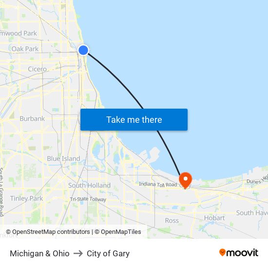 Michigan & Ohio to City of Gary map