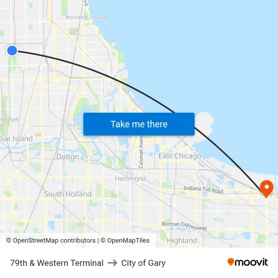 79th & Western Terminal to City of Gary map