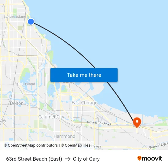 63rd Street Beach (East) to City of Gary map