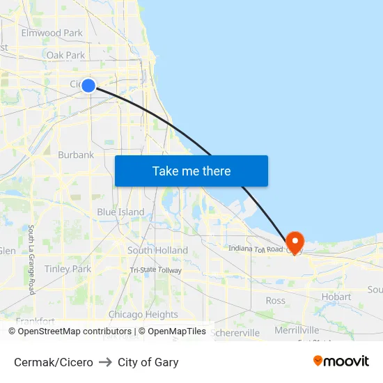 Cermak/Cicero to City of Gary map