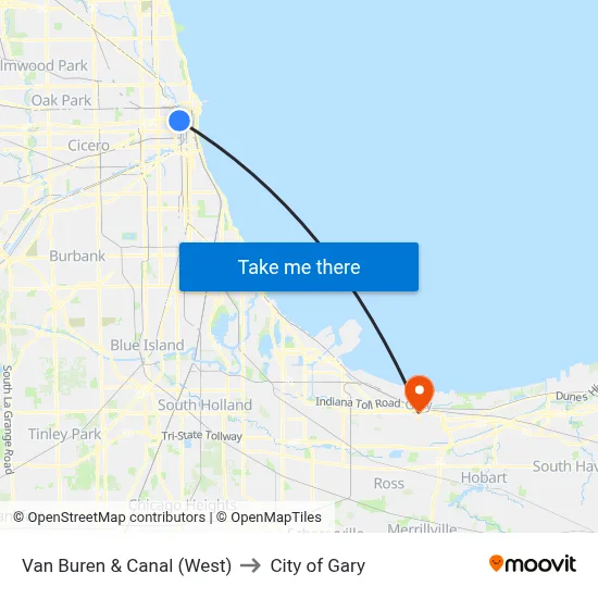 Van Buren & Canal (West) to City of Gary map