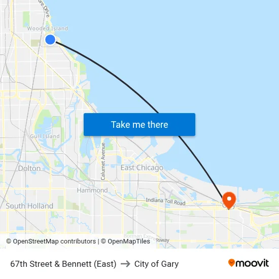 67th Street & Bennett (East) to City of Gary map