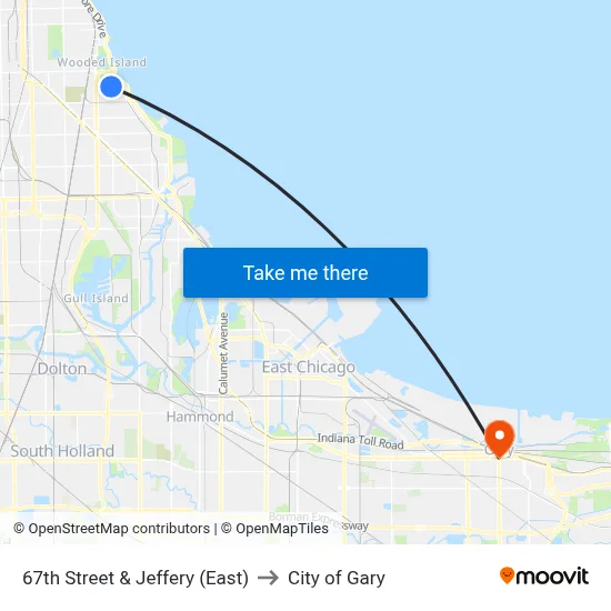 67th Street & Jeffery (East) to City of Gary map