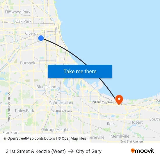 31st Street & Kedzie (West) to City of Gary map