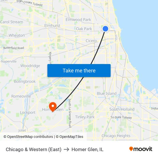 Chicago & Western (East) to Homer Glen, IL map