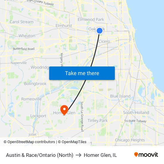 Austin & Race/Ontario (North) to Homer Glen, IL map