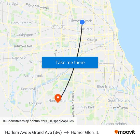 Harlem Ave & Grand Ave (Sw) to Homer Glen, IL map