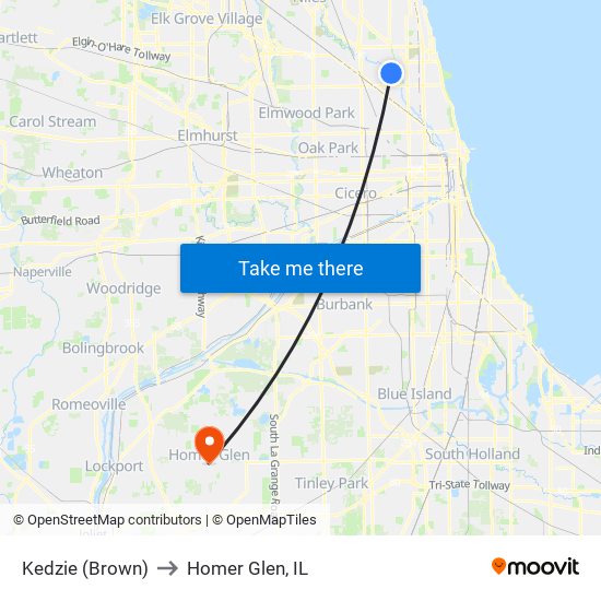 Kedzie (Brown) to Homer Glen, IL map