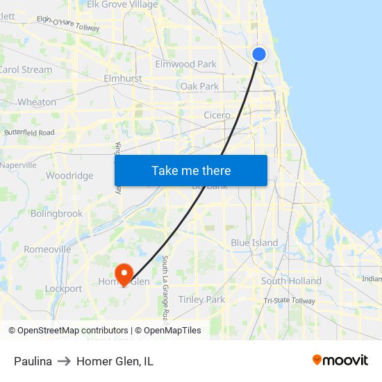 Paulina to Homer Glen, IL map