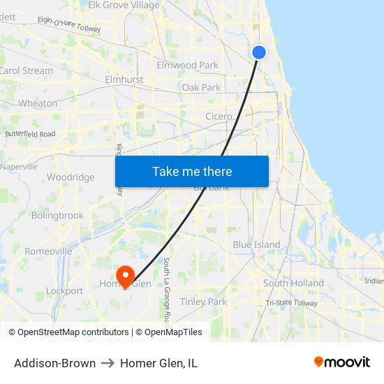 Addison-Brown to Homer Glen, IL map