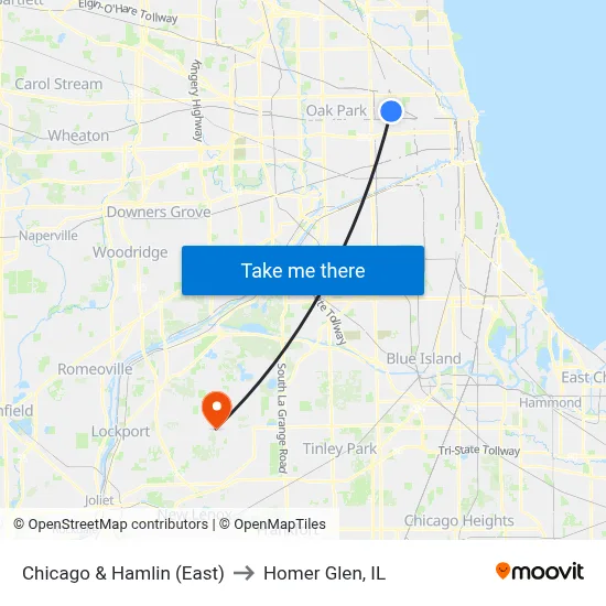 Chicago & Hamlin (East) to Homer Glen, IL map