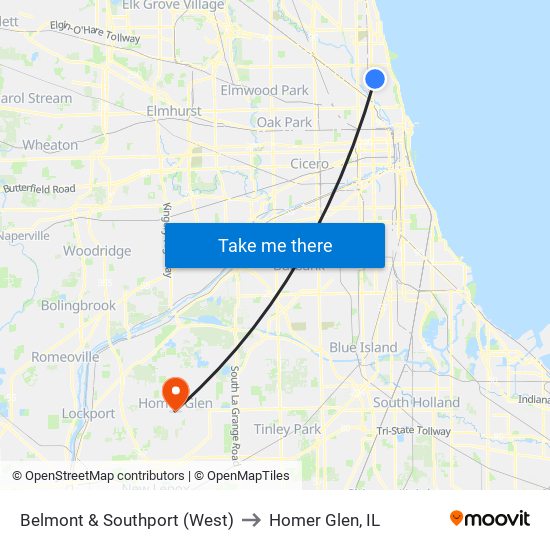 Belmont & Southport (West) to Homer Glen, IL map