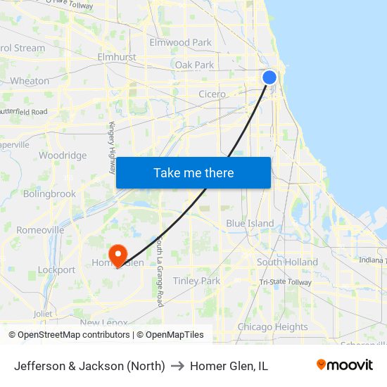 Jefferson & Jackson (North) to Homer Glen, IL map