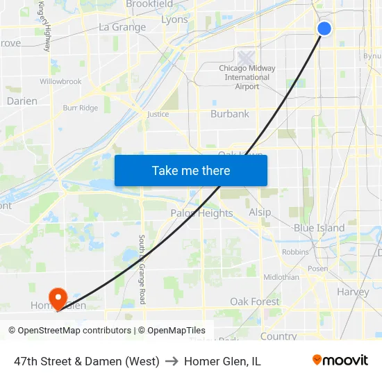 47th Street & Damen (West) to Homer Glen, IL map