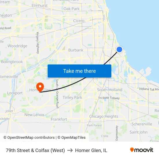 79th Street & Colfax (West) to Homer Glen, IL map