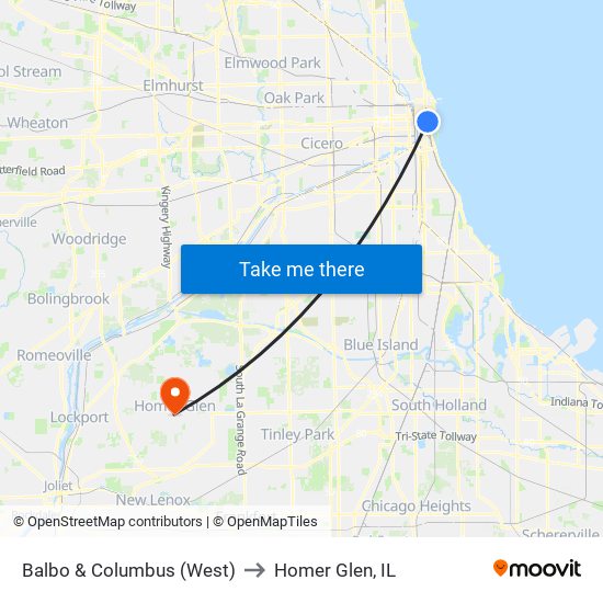 Balbo & Columbus (West) to Homer Glen, IL map