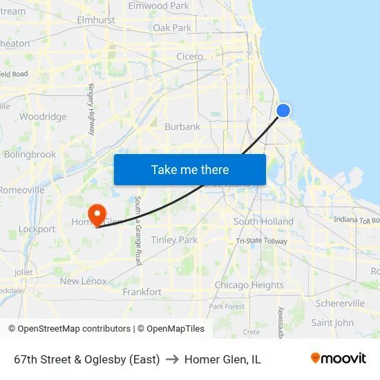 67th Street & Oglesby (East) to Homer Glen, IL map