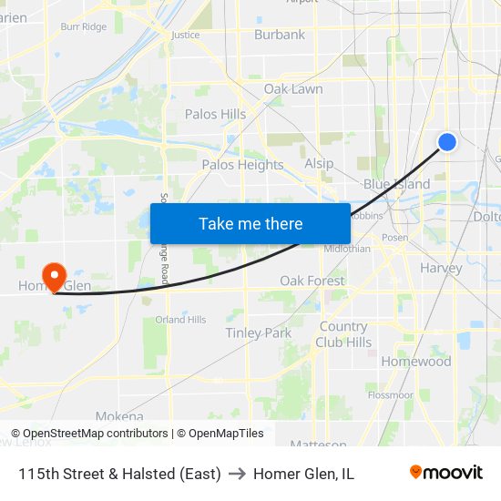 115th Street & Halsted (East) to Homer Glen, IL map