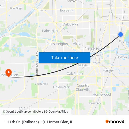 111th St. (Pullman) to Homer Glen, IL map