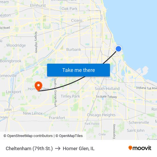 Cheltenham (79th St.) to Homer Glen, IL map