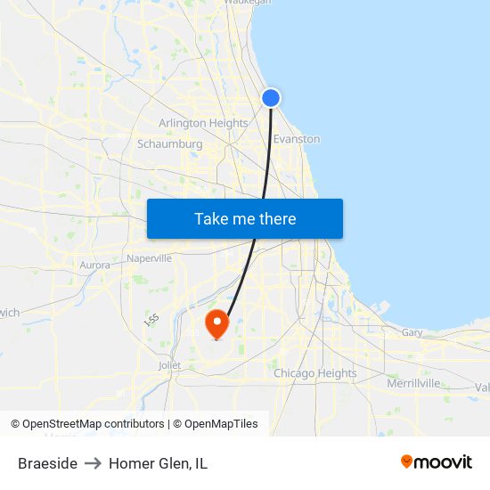 Braeside to Homer Glen, IL map