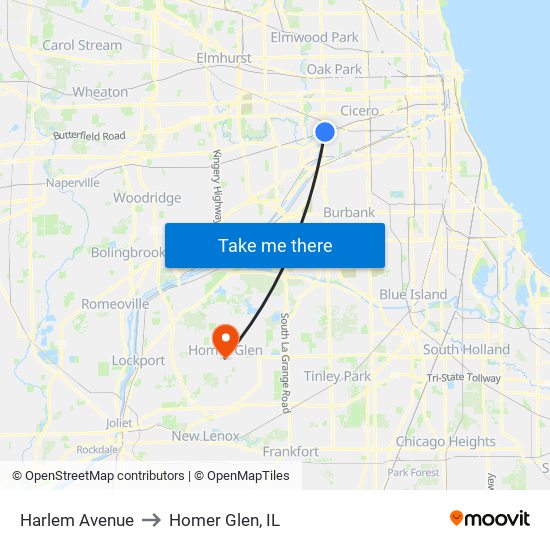 Harlem Avenue to Homer Glen, IL map