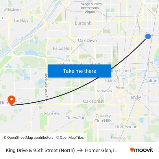 King Drive & 95th Street (North) to Homer Glen, IL map