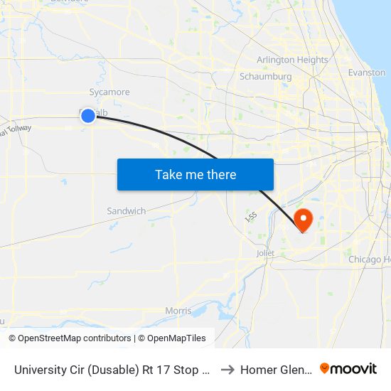 University Cir (Dusable) Rt 17 Stop #634 to Homer Glen, IL map