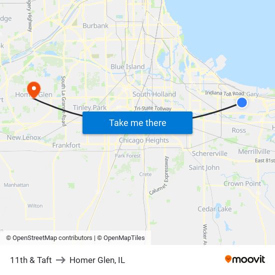 11th & Taft to Homer Glen, IL map