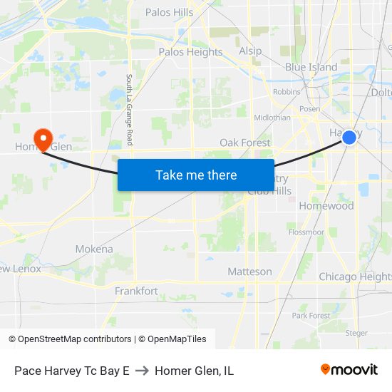 Pace Harvey Tc Bay E to Homer Glen, IL map