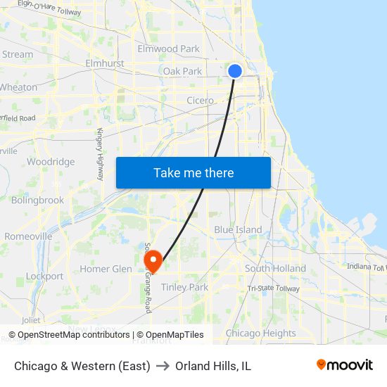 Chicago & Western (East) to Orland Hills, IL map