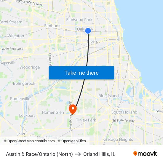 Austin & Race/Ontario (North) to Orland Hills, IL map