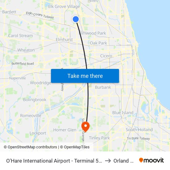 O'Hare International Airport - Terminal 5 Arrivals/Departures to Orland Hills, IL map