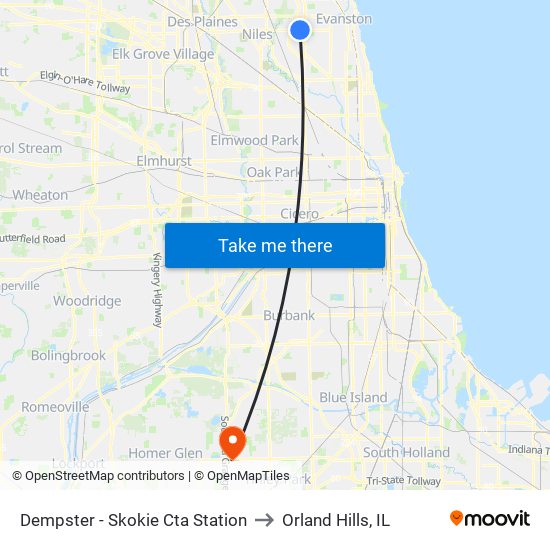 Dempster - Skokie Cta Station to Orland Hills, IL map