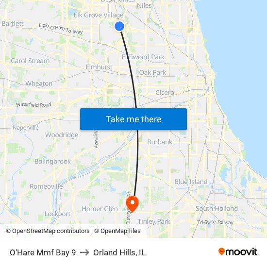 O'Hare Mmf Bay 9 to Orland Hills, IL map