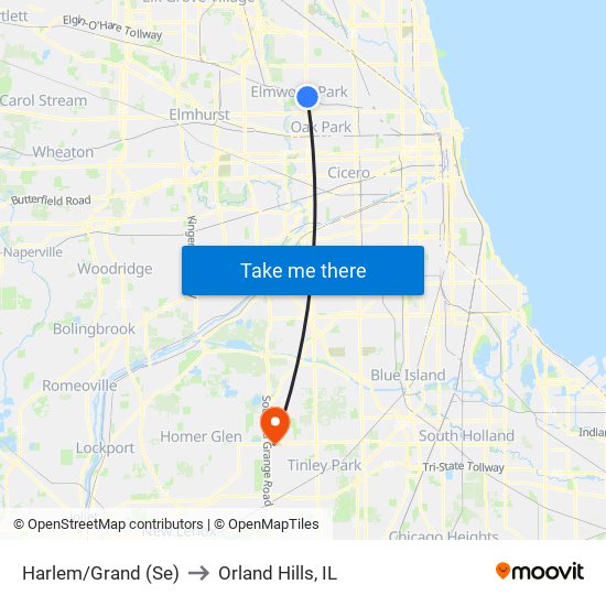 Harlem/Grand (Se) to Orland Hills, IL map