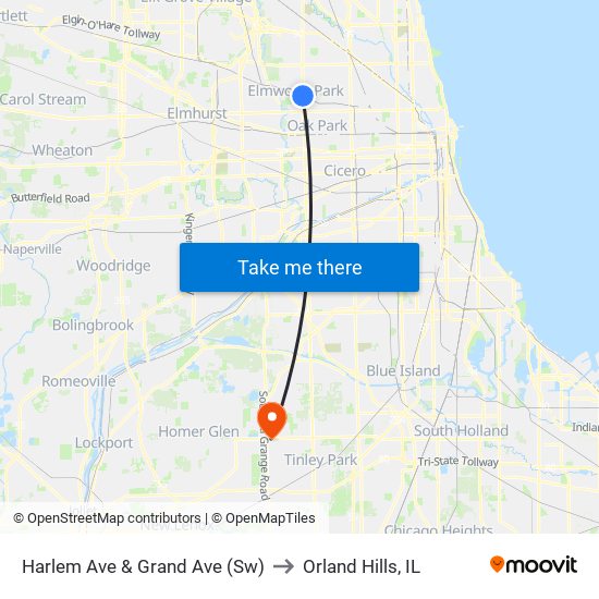 Harlem Ave & Grand Ave (Sw) to Orland Hills, IL map