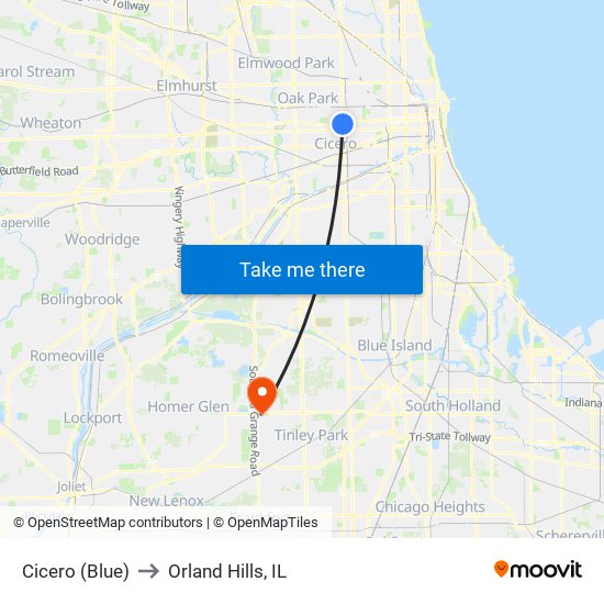 Cicero (Blue) to Orland Hills, IL map