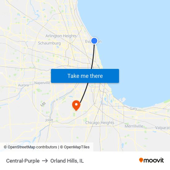 Central-Purple to Orland Hills, IL map