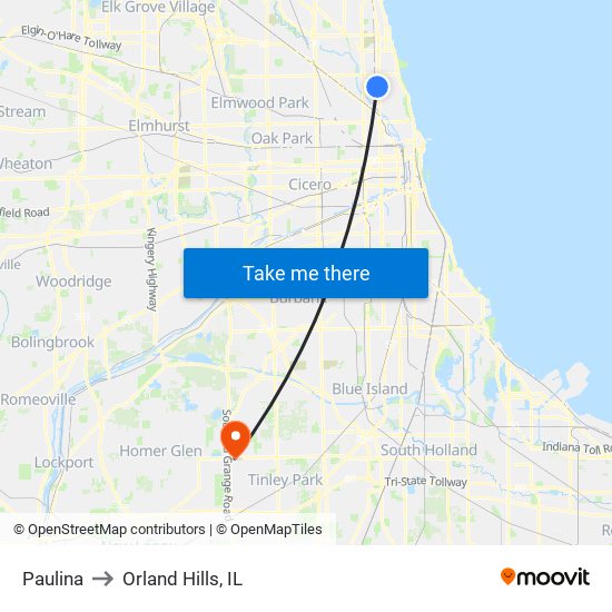 Paulina to Orland Hills, IL map