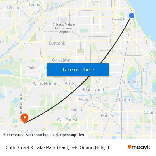 55th Street & Lake Park (East) to Orland Hills, IL map