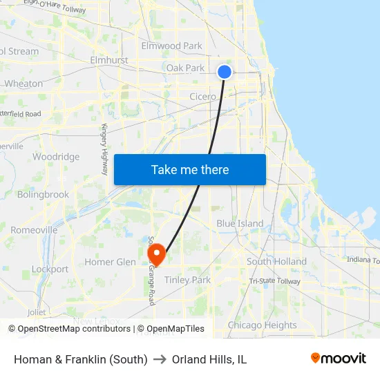 Homan & Franklin (South) to Orland Hills, IL map