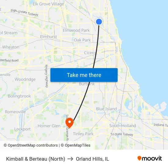 Kimball & Berteau (North) to Orland Hills, IL map