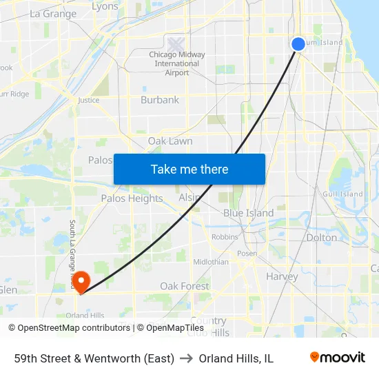 59th Street & Wentworth (East) to Orland Hills, IL map