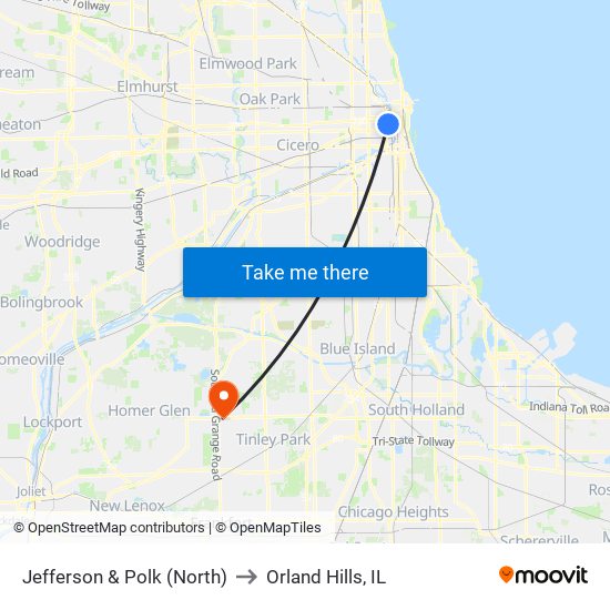 Jefferson & Polk (North) to Orland Hills, IL map