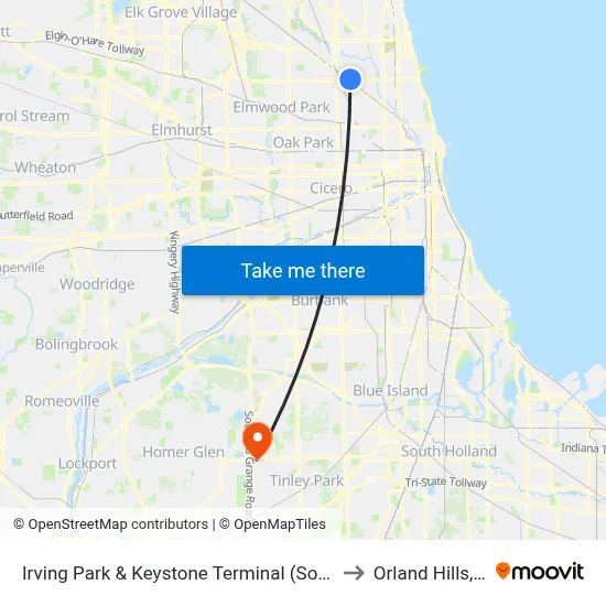 Irving Park & Keystone Terminal (South) to Orland Hills, IL map