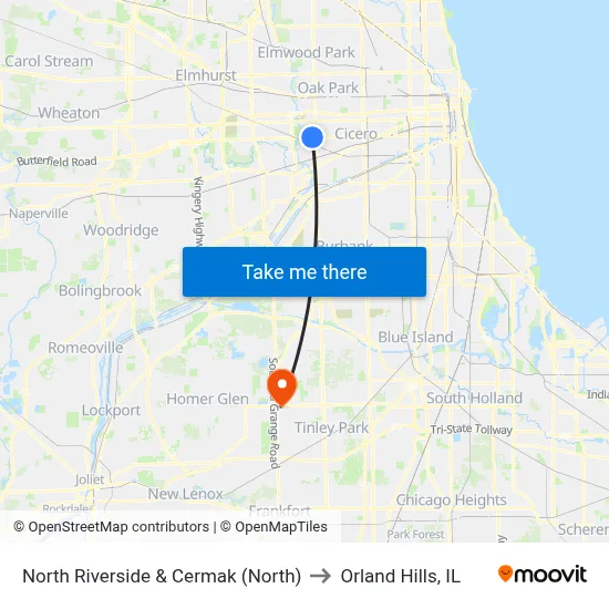 North Riverside & Cermak (North) to Orland Hills, IL map