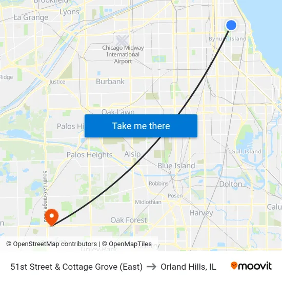 51st Street & Cottage Grove (East) to Orland Hills, IL map