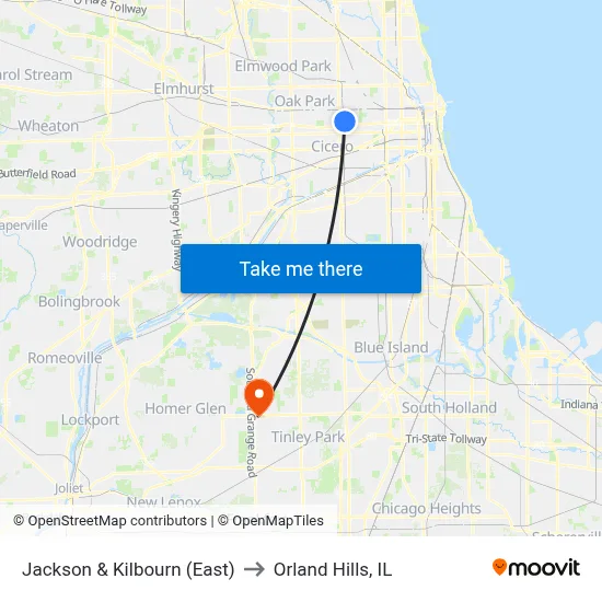Jackson & Kilbourn (East) to Orland Hills, IL map